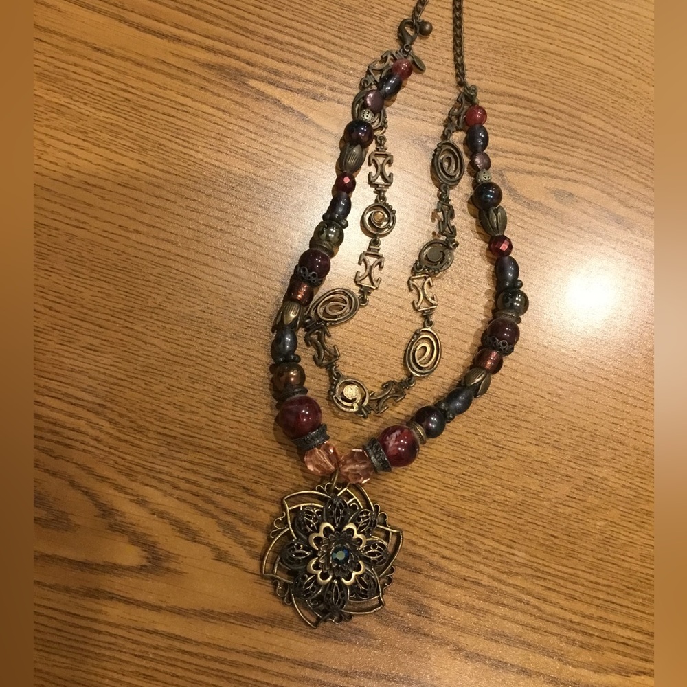 Chico's Multicolor Beaded Necklace with Gold Accents